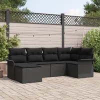 Gossi set de canapea de gradina cu 6 piese si perne din ratan sintetic negru, Gossi canapea de gradina cu doua locuri cu depozitare si perne din ratan sintetic negru