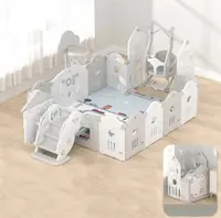 Gard pliabil pentru copii Feelkids - Cu tobogan, leagăn și coș de baschet, 160 х 160 cm