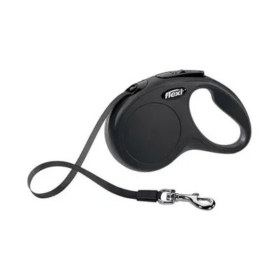 Lesa retractabila, neagra, lungime 5 m, pentru caini cu greutate de pana la 25 kg