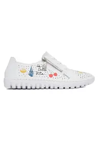 Pantofi dama - M2310-80 - piele naturala - alb - fermoar -