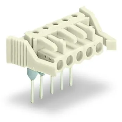 Female connector for rail-mount terminal blocks; 0.6 x 1 mm pins; angled; 100% protected against mismating; Locking lever; Pin spacing 5 mm; 10-pole; light gray