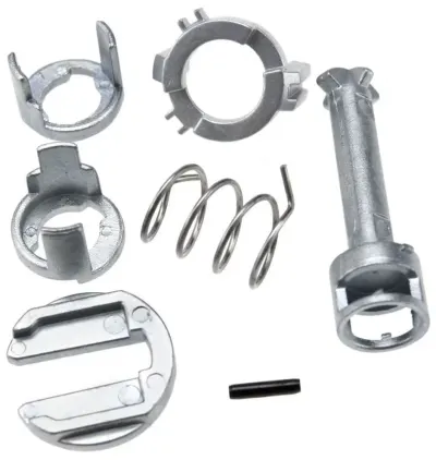 Kit reparatie incuietoare yala usa auto Techstar compatibil BMW Seria 3 E46 1998-2005, fata stanga sau dreapta, 7 piese, metal argintiu, Echiv OE 51218244049