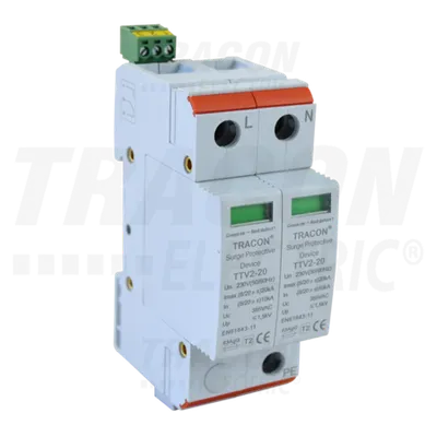 Descarcator de supratensiuni,AC,cl.2,elem.modular inlocuibil TTV2-20-2P 230/400 V, 50 Hz, 10/20 kA (8/20 us), 2P