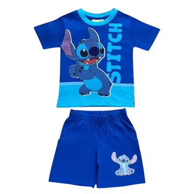Set 2 piese pentru copii, mânecă scurtă, 100% bumbac, albastru, Stitch, Disney