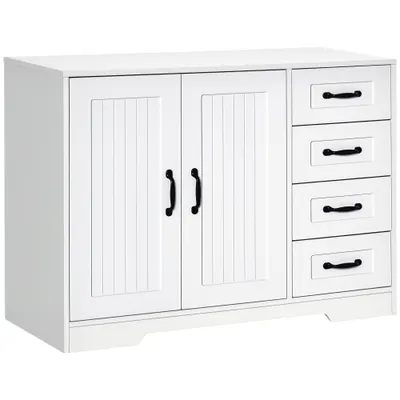 HOMCOM Comodă Sideboard, Anrichte, Stil Modern, 4 Sertare, 1 Dulap, 105 cm x 40 cm x 76 cm, Alb | Aosom Romania