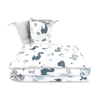 Lenjerie patut cu 3 piese, MimiNu, Pentru patut 120x60 cm, Cu protectie laterala, Din bumbac certificat Oeko Tex Standard 100, Dino Granat