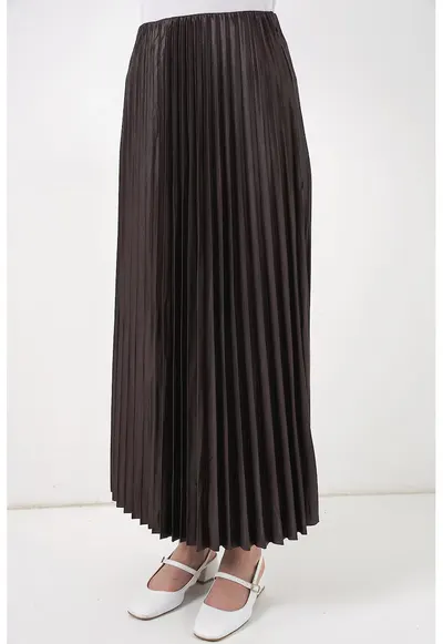 Fusta maxi talie inalta - textura metalica - textil - - Maro