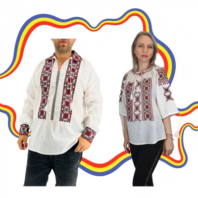 Set Traditional Cuplu 382 Camasi traditionale cu broderie