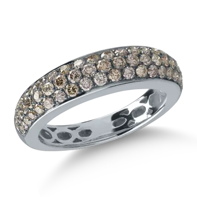 Inel semi eternity din aur alb cu diamante maro de 0.96ct