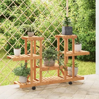vidaXL Suport pentru flori cu roți, 110x25x78 cm, lemn masiv de brad