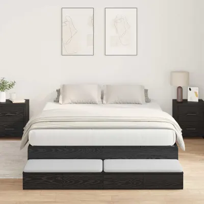 vidaXL Cadru de pat cu depozitare Stejar Negru 140 cm Lemn prelucrat
