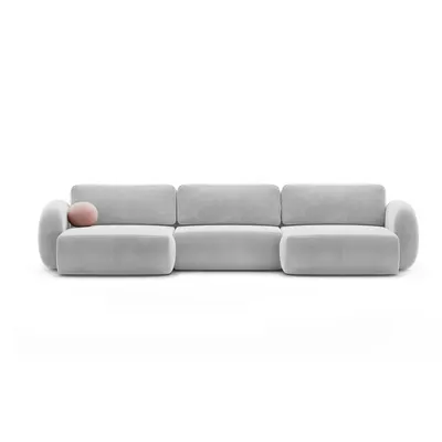 Colțar gri deschis extensibil/cu spațiu de depozitare cu tapițerie din catifea (în formă de "U") Tonale – Cosmopolitan Design
