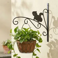Suport agățătoare pentru ghiveci ProGarden, design decorativ, oțel, negru, model veverița veselă