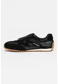 Pantofi sport de piele intoarsa cu perforatii - Negru