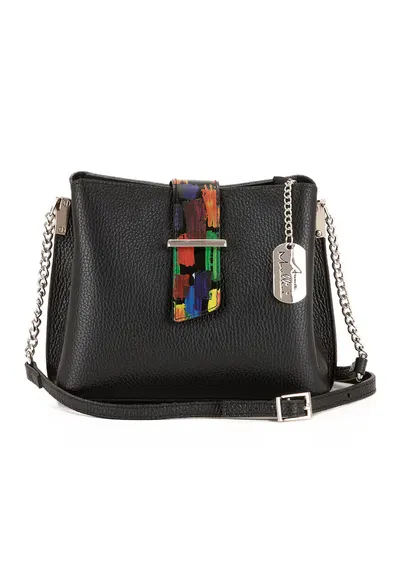 Geanta crossbody de piele cu aspect texturat Vida - Negru