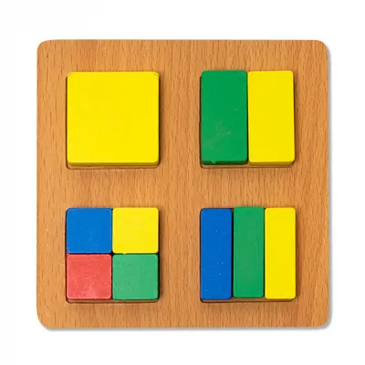 Puzzle Mic 3D din Lemn cu Forme Geometrice Colorate Montessori