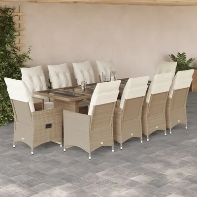 Gossi set bistro de gradina, 11 piese, cu perne, bej, poliratan