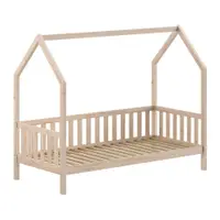 Pat pentru copii în culoare naturală de tip casă din lemn de pin cu somieră 90x200 cm Cabane – Vipack