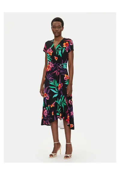 Rochie de zi - flori colorate - negru