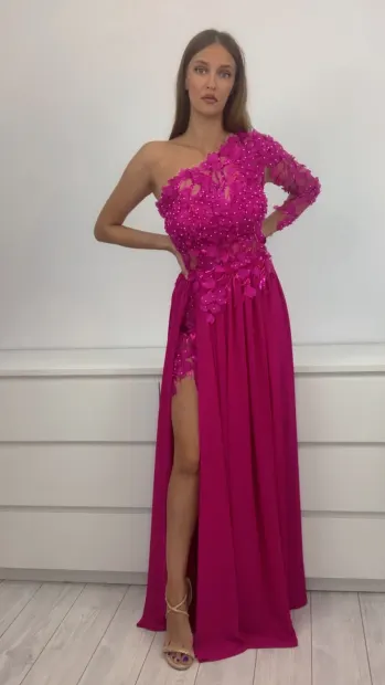 Rochie eleganta lunga din voal cu broderie florala 3D
