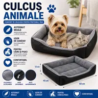 Culcus pentru animale, Dreptunghiular, Interior calduros, Umplutura moale, Dimensiune Exterioara 60x45 cm