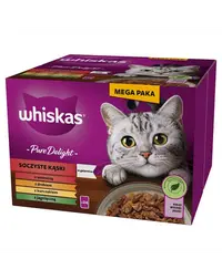 WHISKAS Adult Pure Delight 24x85 g Juicy Jellied Bites cu carne de vita, pui, miel, pasare pentru pisici adulte