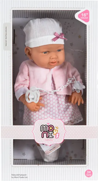 Păpuşă Moni Toys - Cu rochie roz si suzeta, 41 cm