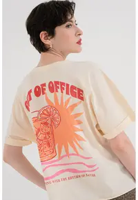 Tricou din bumbac organic si imprimeu grafic - Rosu/Portocaliu/Bej