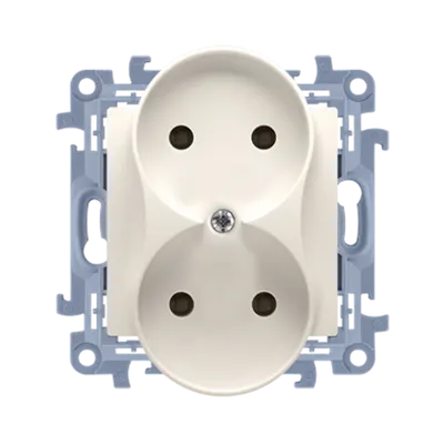 Priza dubla pentru doza rotunda, 16 A, 250V~, crem, borne cu surub