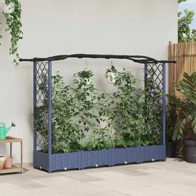 vidaXL Pat Ridicat cu Trellis și Acoperiș Gri 207 x 40 x 123 cm PP