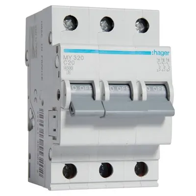 Siguranta automata 3P, 20A, 4,5kA, C, Hager MY320