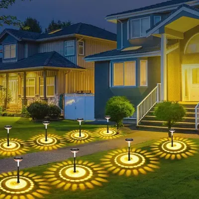 Set 2 lampi solare Led RGB pentru gradina cu doua moduri de lumina