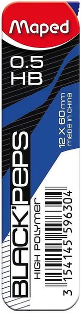Mine pentru creion mecanic Maped Black'Peps - 0.5 mm, HB, 12 bucăți