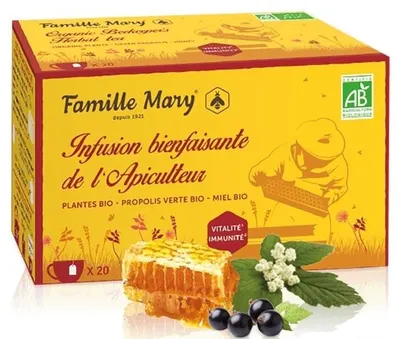 Ceai din plante pentru sistemul imunitar, cu propolis verde și miere, 20 plicuri, Famille Mary