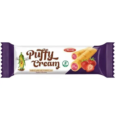 Pufuleti umpluți cu cremă de căpșuni Morello 18g – gust crocant și delicios Engros