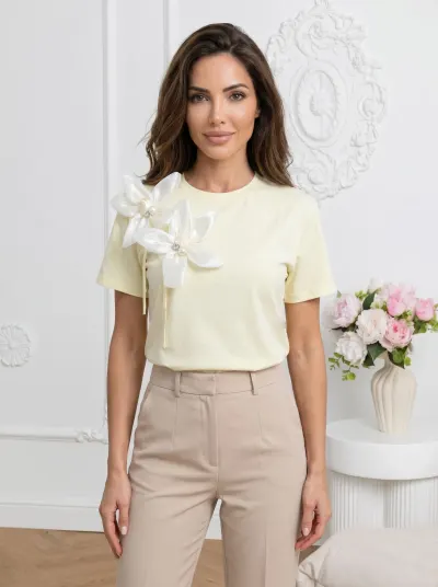 Bluza din bumbac cu flori 3D din...