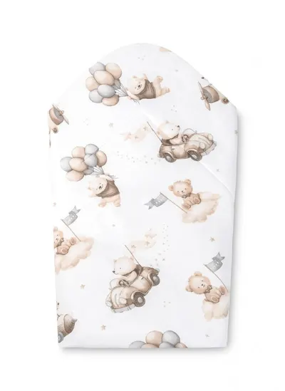 Paturica de infasat bebelusi Sensillo Teddy Beige 75x75 cm din bumbac,inchidere velcro,multifunctionala