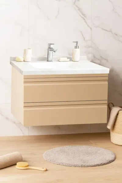 Set Baza front MDF si Lavoar seria 886, suspendata, cu sertare, montat, 80 cm, cappuccino
