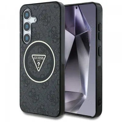 Husa MagSafe pentru Samsung Galaxy S25 S931, Guess, IML Glitter 4G Circle Triangle, Neagra