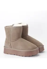 Cizme scurte kaki deschis din piele naturala B-W5825 110 11360 - Kaki