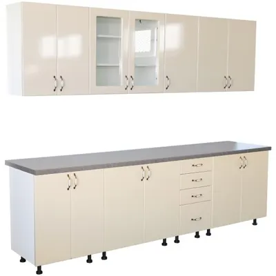 Bucatarie Zebra 260 cm din MDF Vanilie cu blat termoizolant gri