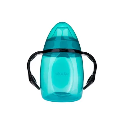 Cana cu cioc din silicon pentru copii Akuku 280ml Turcoaz,manere largi confortabile,materiale sigure fara BPA,rezerva tetina inclusa,recomandat de la 9 luni