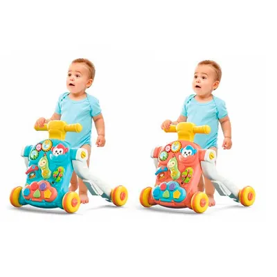 Antepremergator pentru copii, Malplay Pink, cu panou educativ-interactiv detasabil, telefon, angrenaje rotative, roti antiderapante, ghidon inaltime ajustabila, 50 x 46 x 44 cm