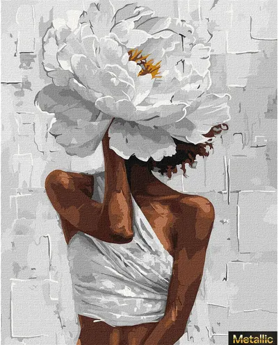 Set de pictură după numere Ideyka Metallic - Floare albă delicată, 40 x 50 cm