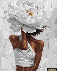 Set de pictură după numere Ideyka Metallic - Floare albă delicată, 40 x 50 cm