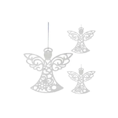 Pandantive decorative pentru Craciun, 3 ingeri, cu sclipici, plastic, 10x9,x0,2 cm