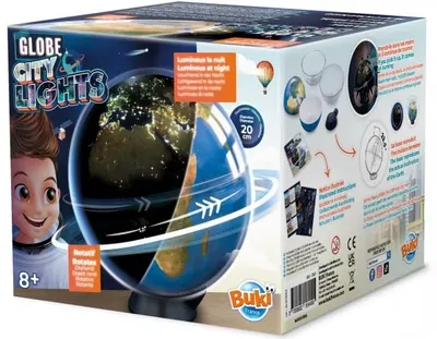 Jucărie educativă Buki France - Glob rotativ strălucitor 2 în 1, 20 cm
