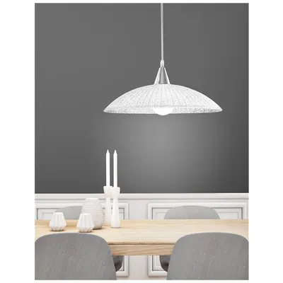 Lampa suspendata SHELL Crom Metal Alb & Clear Structured Sticla LED E27 1x12W IP20 Fara bec
