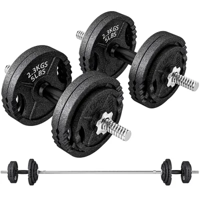 SPORTNOW Greutăți pentru Sală 2 în 1 de 42 kg cu 14 Discuri, Bară de Greutăți și Haltere, din Oțel, 180x24x24 cm, Negru | Aosom Romania