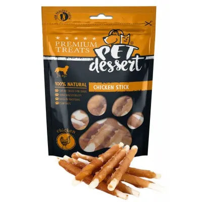 PET'S DESSERT Stick, XS-XL, Pui, punguță recompense fără cereale câini, 80g